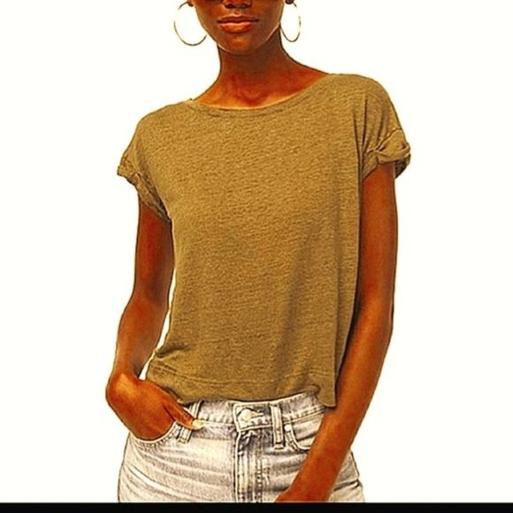 Tops - J. Crew Small Mustard Relax Fit Linen Tee Rolled Hem Short Sleeves T-shirt Basic